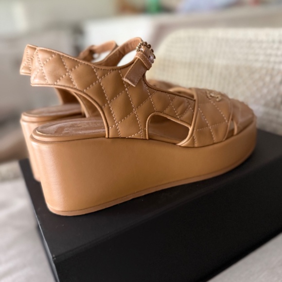 Authentic Chanel Gold Lambskin Platform Sandals - Picture 7 of 7